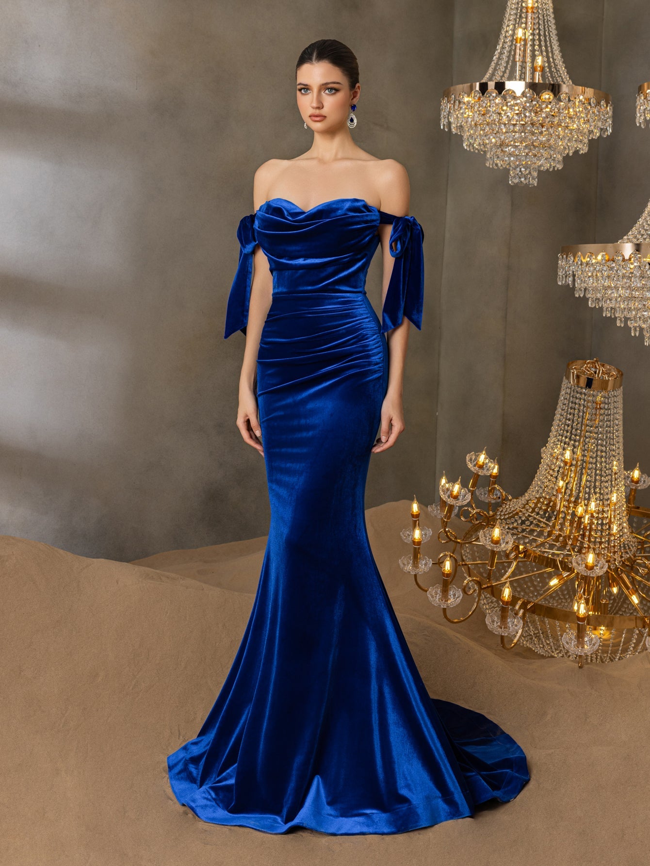 Additional product view of Off-Shoulder Velvet Mermaid Sleeveless Maxi Evening Gown