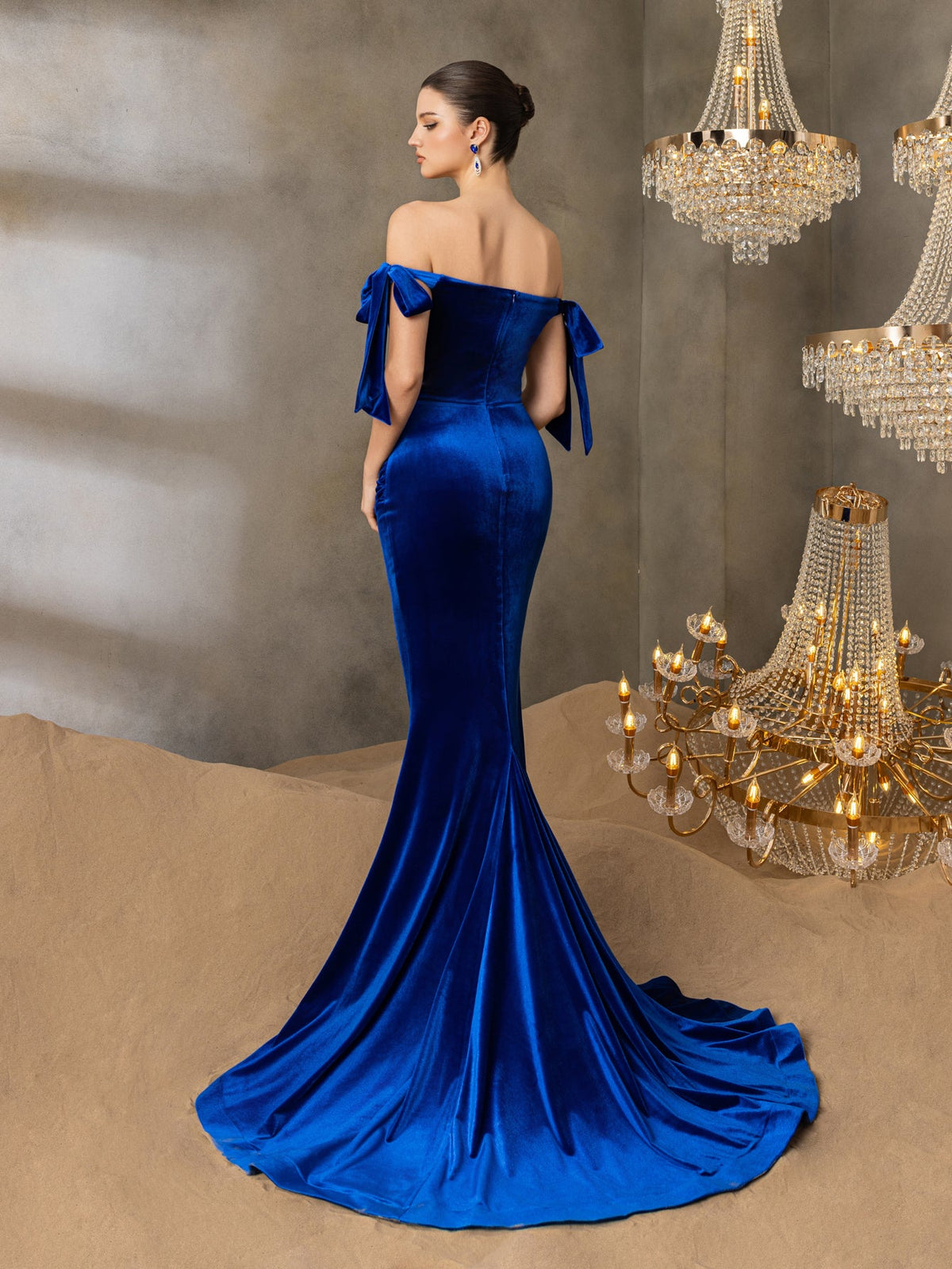 Additional product view of Off-Shoulder Velvet Mermaid Sleeveless Maxi Evening Gown