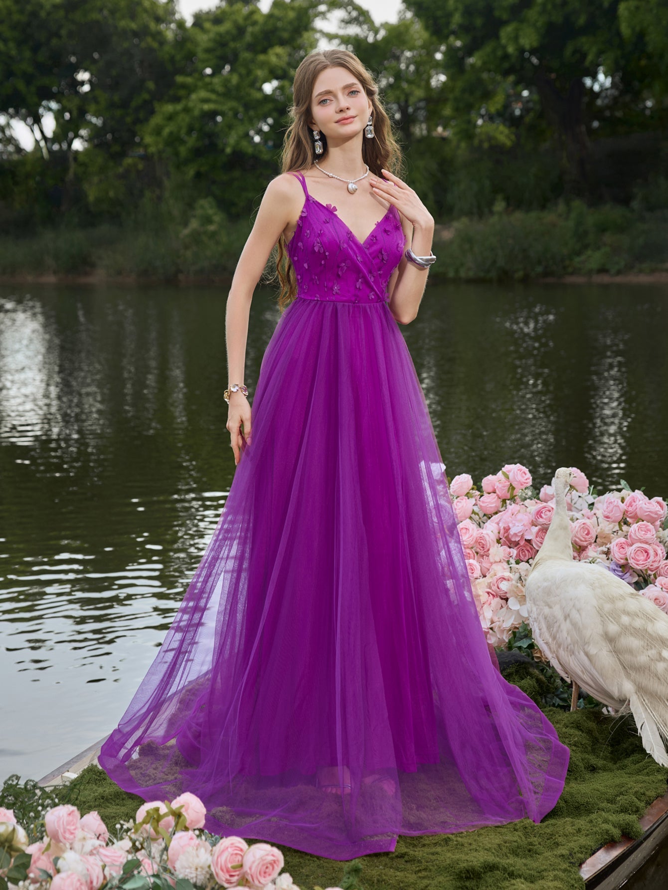 Backless Floral Applique Detail Tulle Slip Party Dress — authorized product image 6