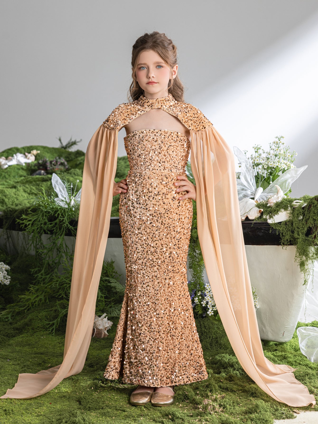 Additional product view of Strapless Sequin Mermaid Sleeveless Maxi Tween Girls' Party Dress