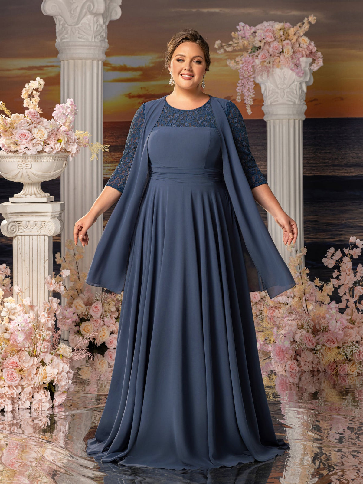 Additional product view of Plus-Size Lace A-Line Floral Maxi Mother-of-the-Bride Dress