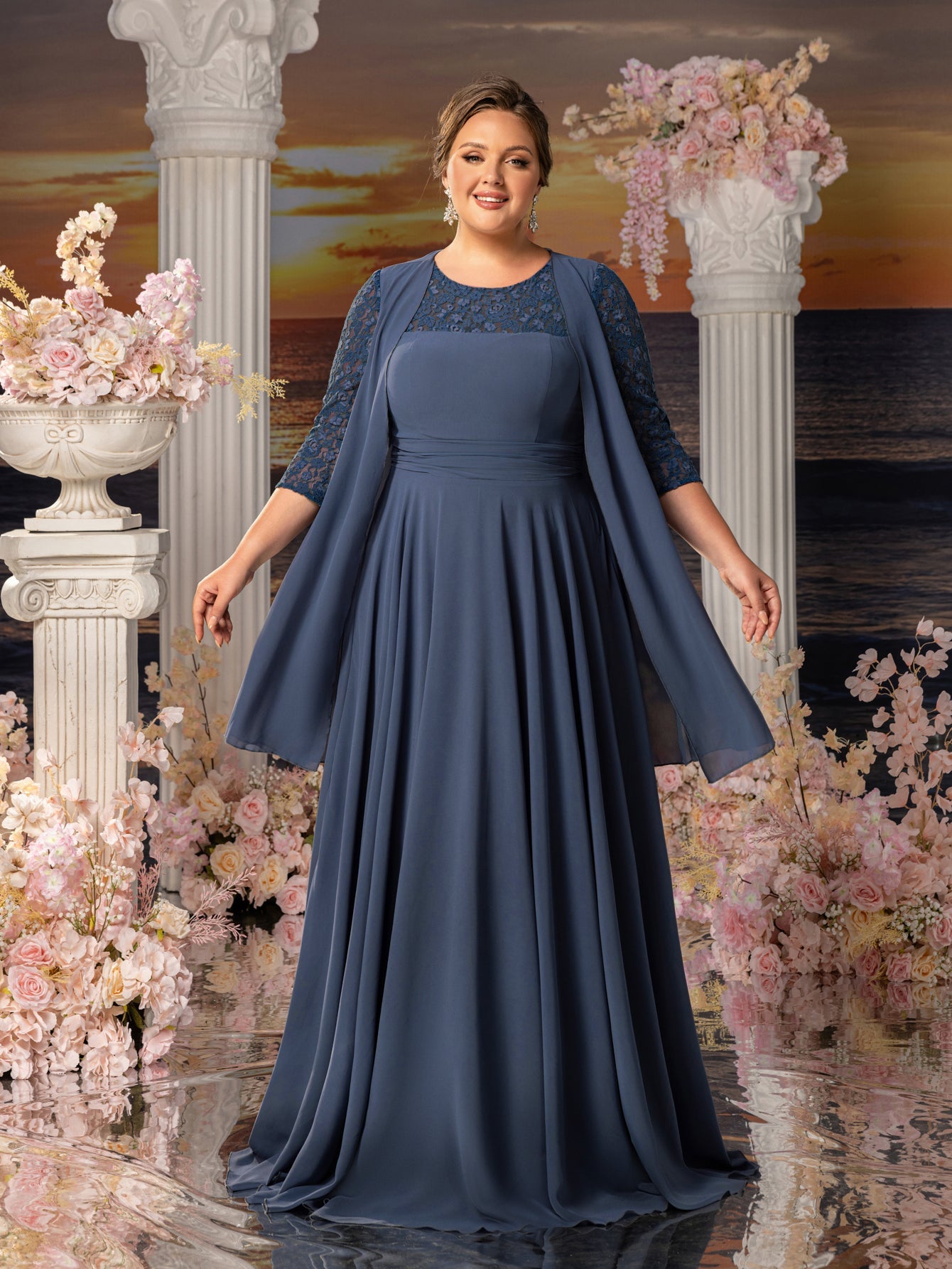 Additional product view of Plus-Size Lace A-Line Floral Maxi Mother-of-the-Bride Dress