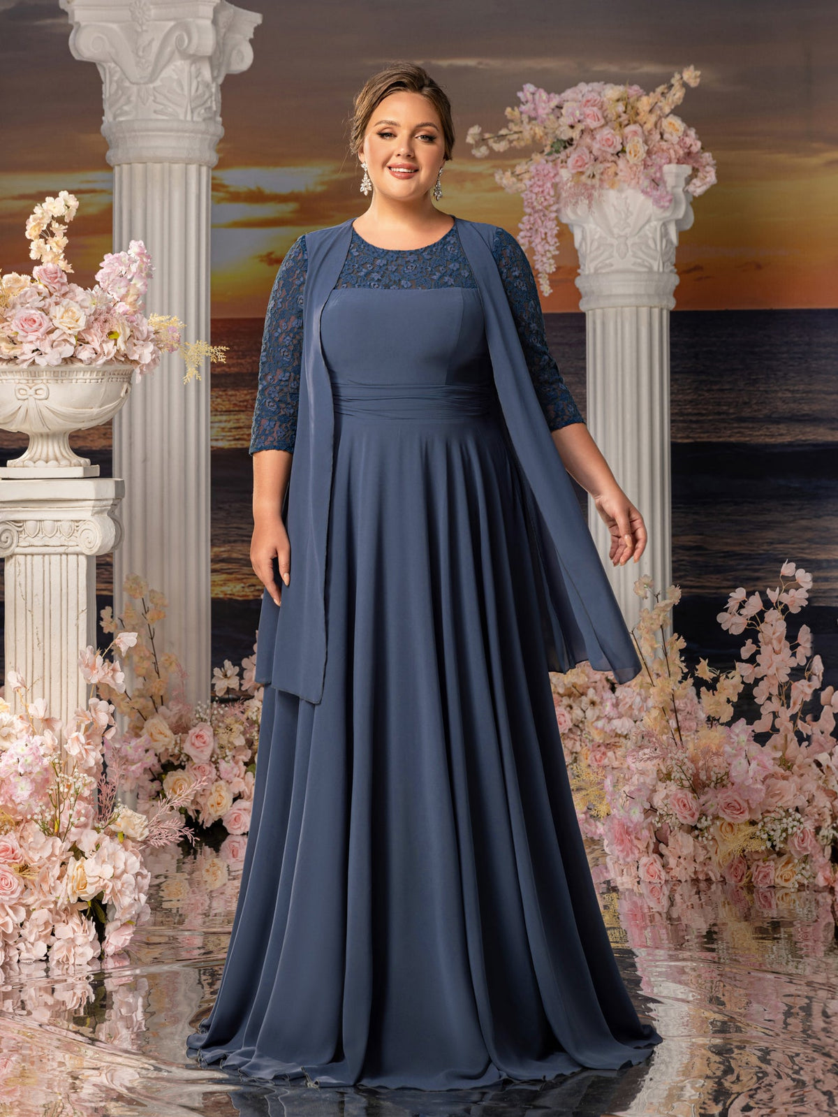Additional product view of Plus-Size Lace A-Line Floral Maxi Mother-of-the-Bride Dress