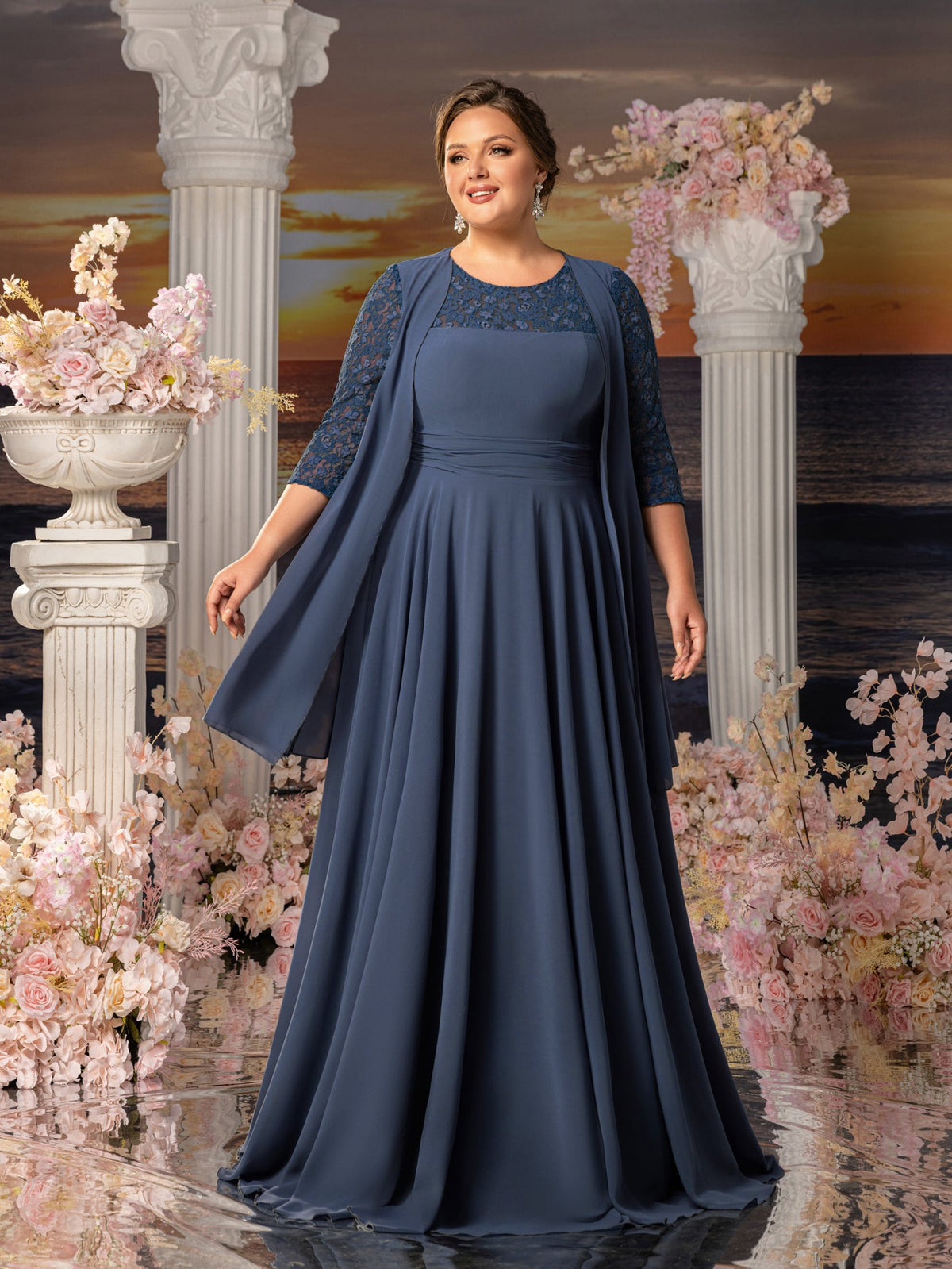 Additional product view of Plus-Size Lace A-Line Floral Maxi Mother-of-the-Bride Dress