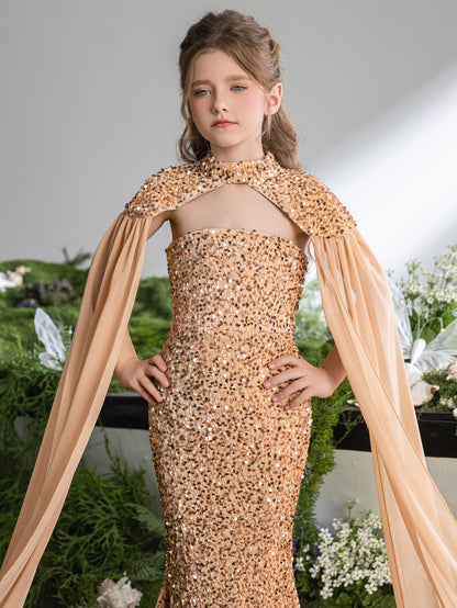 Additional product view of Strapless Sequin Mermaid Sleeveless Maxi Tween Girls' Party Dress