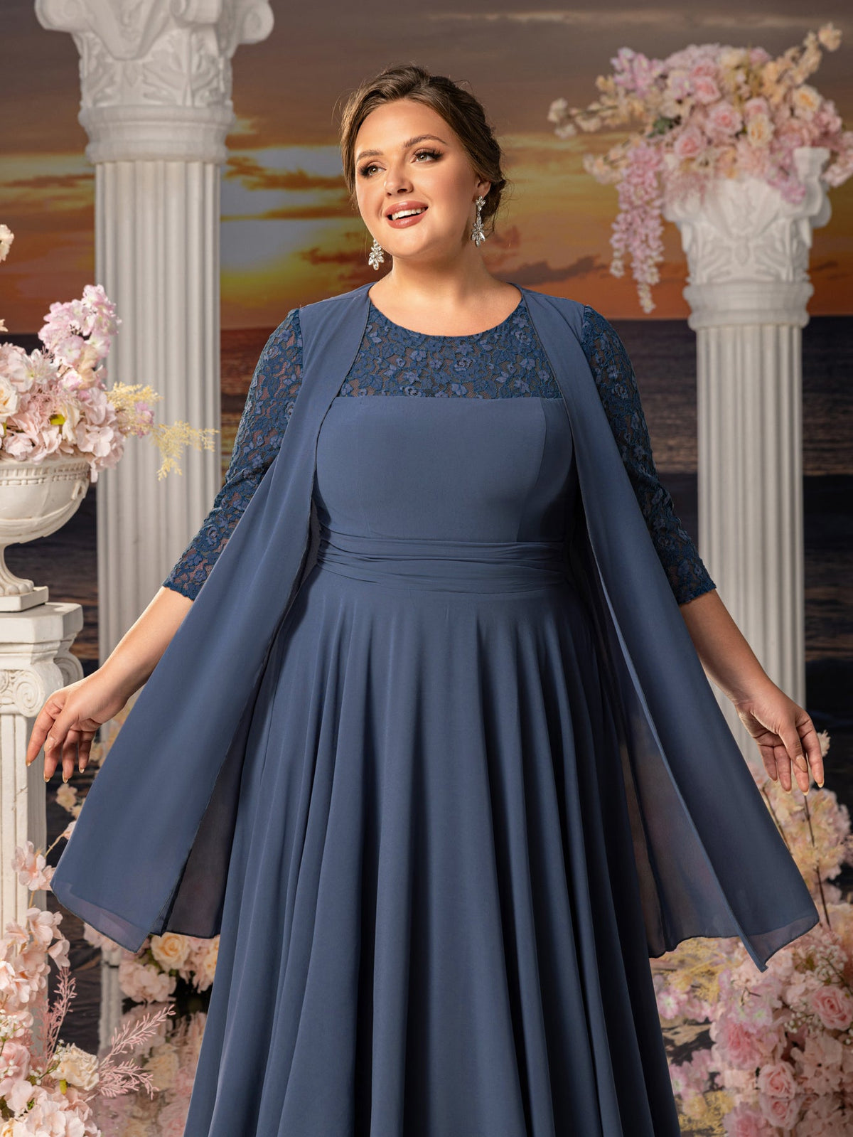 Additional product view of Plus-Size Lace A-Line Floral Maxi Mother-of-the-Bride Dress