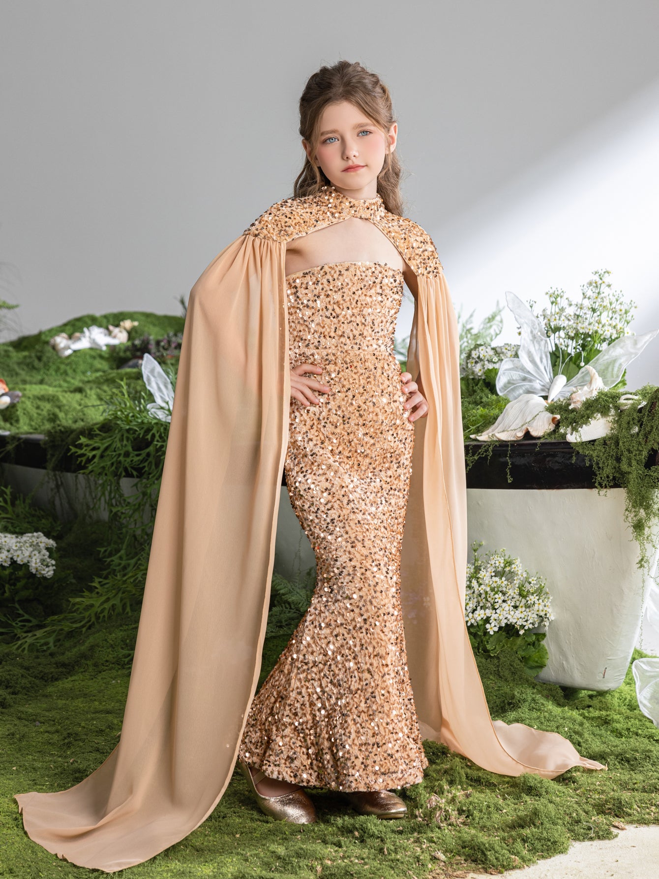 Additional product view of Strapless Sequin Mermaid Sleeveless Maxi Tween Girls' Party Dress