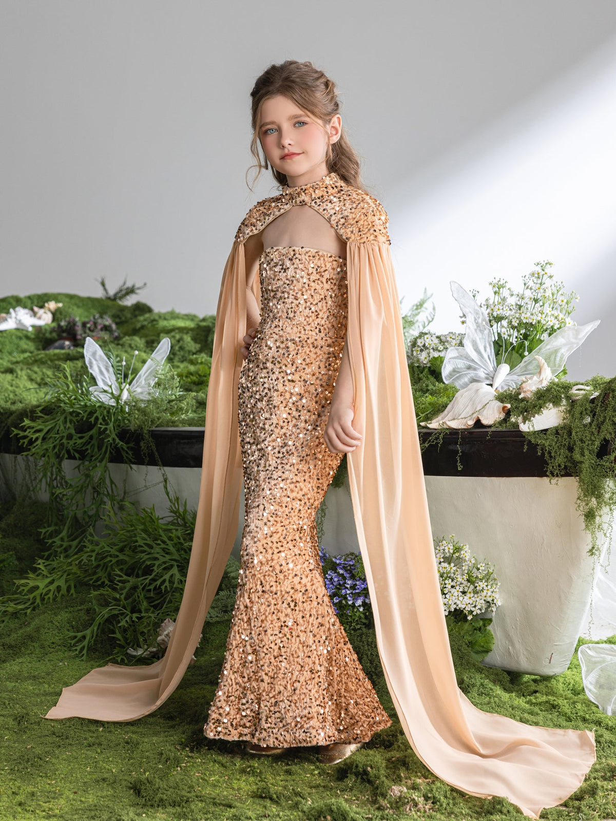 Additional product view of Strapless Sequin Mermaid Sleeveless Maxi Tween Girls' Party Dress