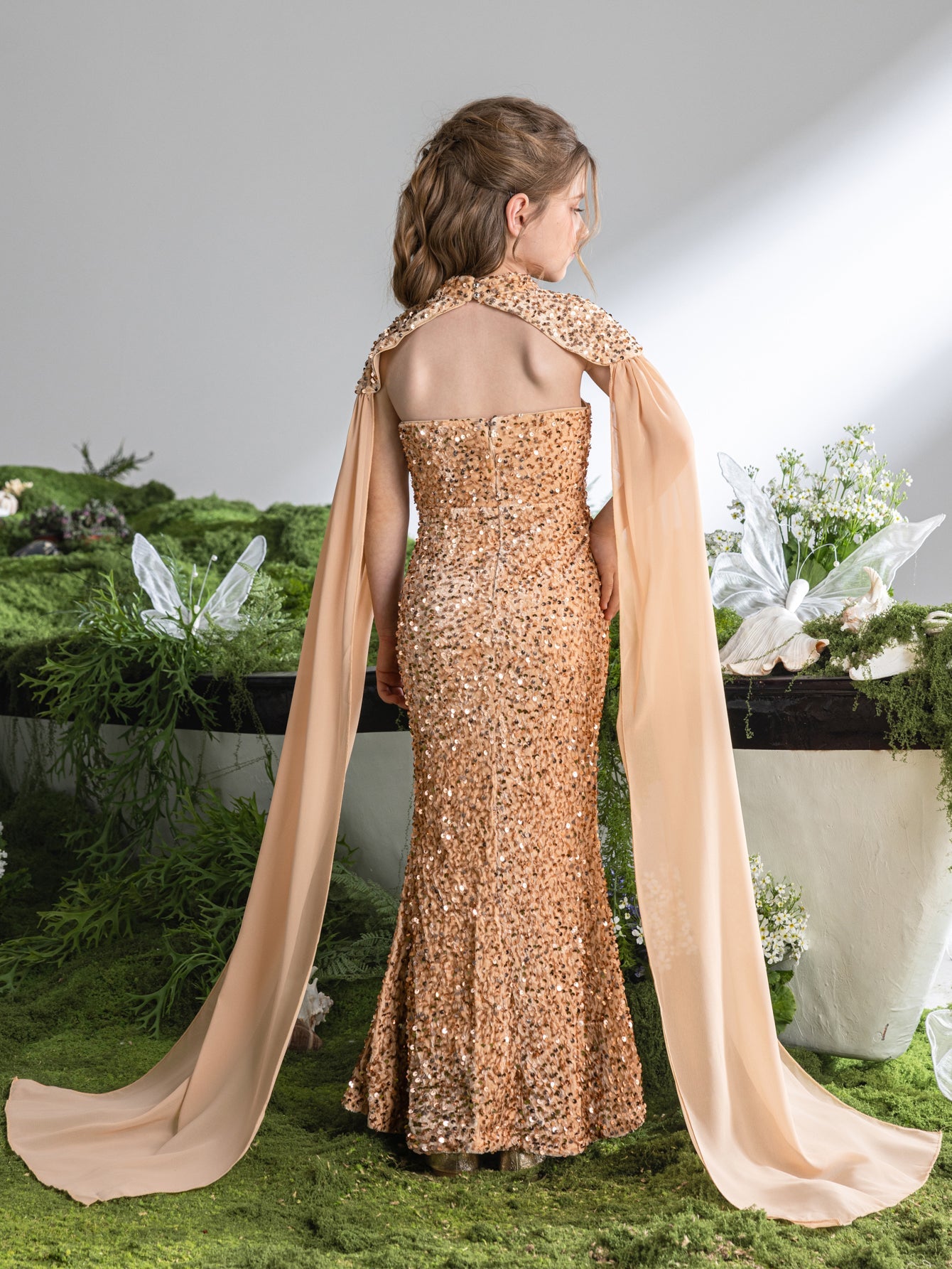 Additional product view of Strapless Sequin Mermaid Sleeveless Maxi Tween Girls' Party Dress