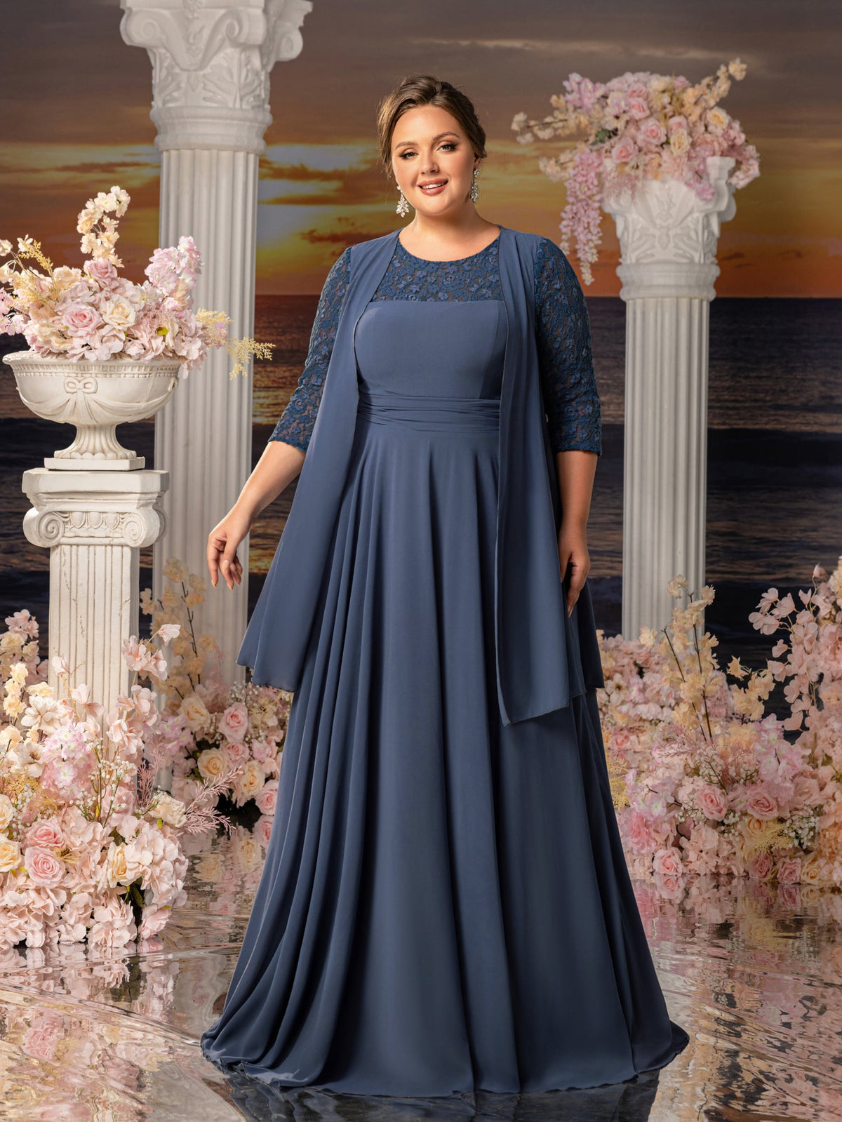 Additional product view of Plus-Size Lace A-Line Floral Maxi Mother-of-the-Bride Dress