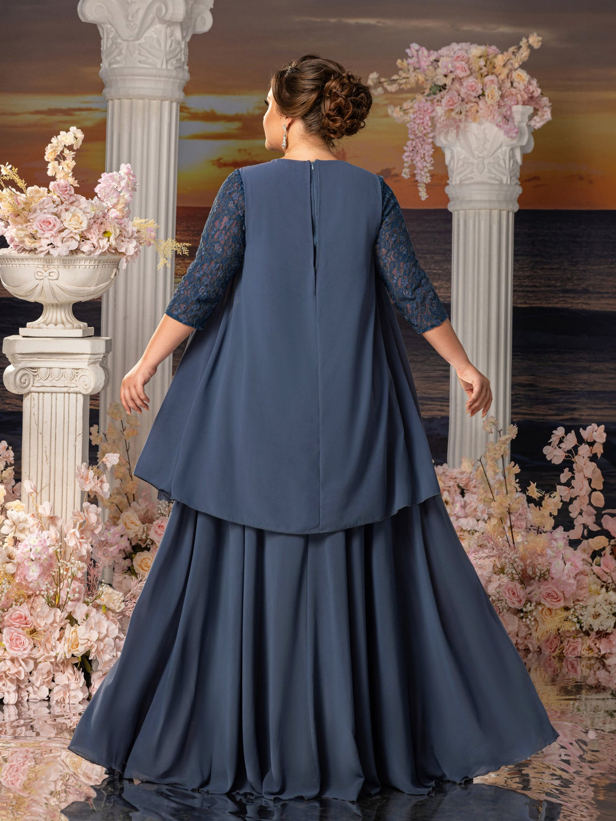 Additional product view of Plus-Size Lace A-Line Floral Maxi Mother-of-the-Bride Dress