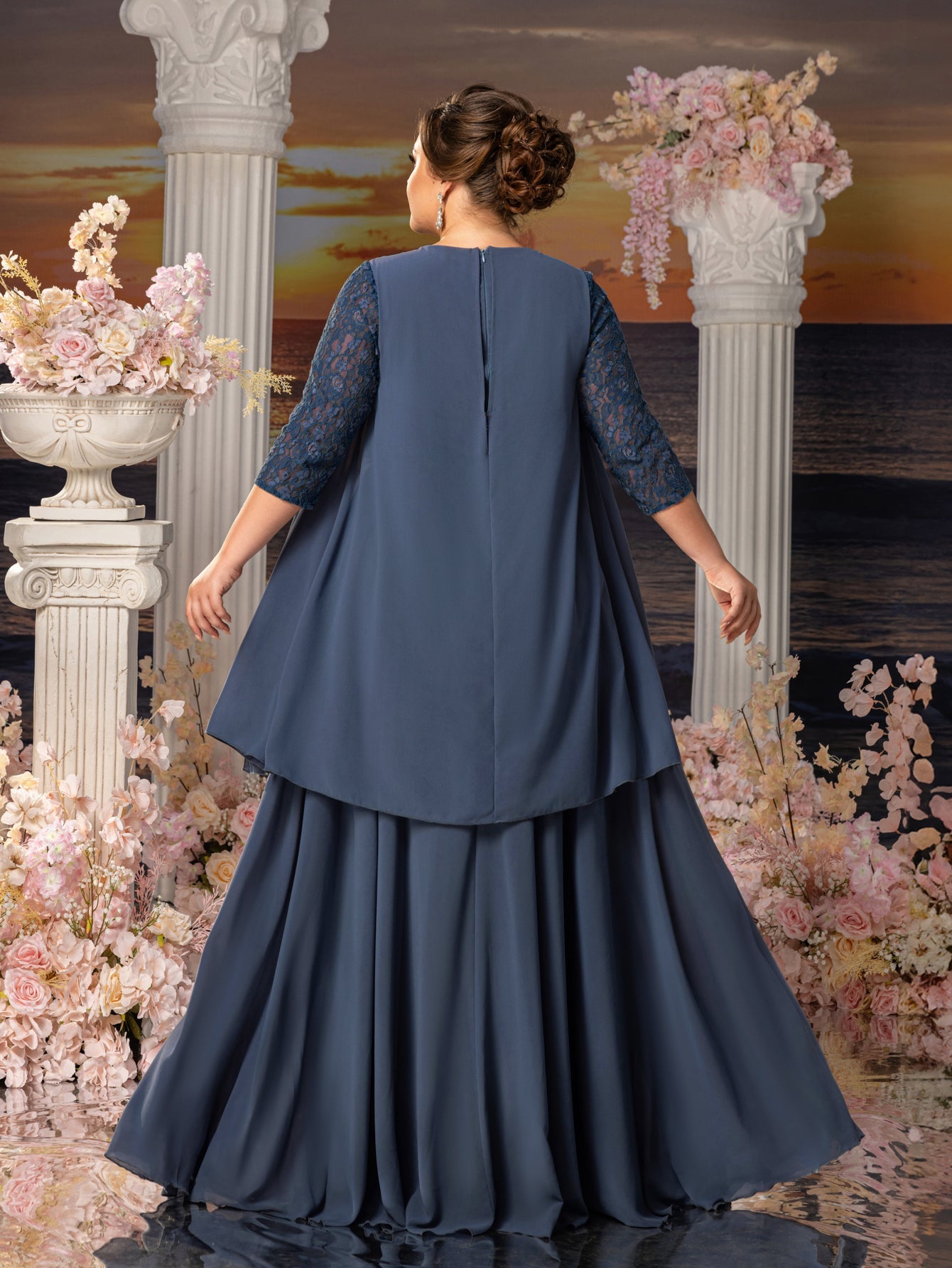 Additional product view of Plus-Size Lace A-Line Floral Maxi Mother-of-the-Bride Dress