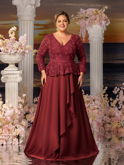 Additional product view of Chiffon Skirt Plus-Size Lace V-Neck A-Line Mother-of-the-Bride Dress