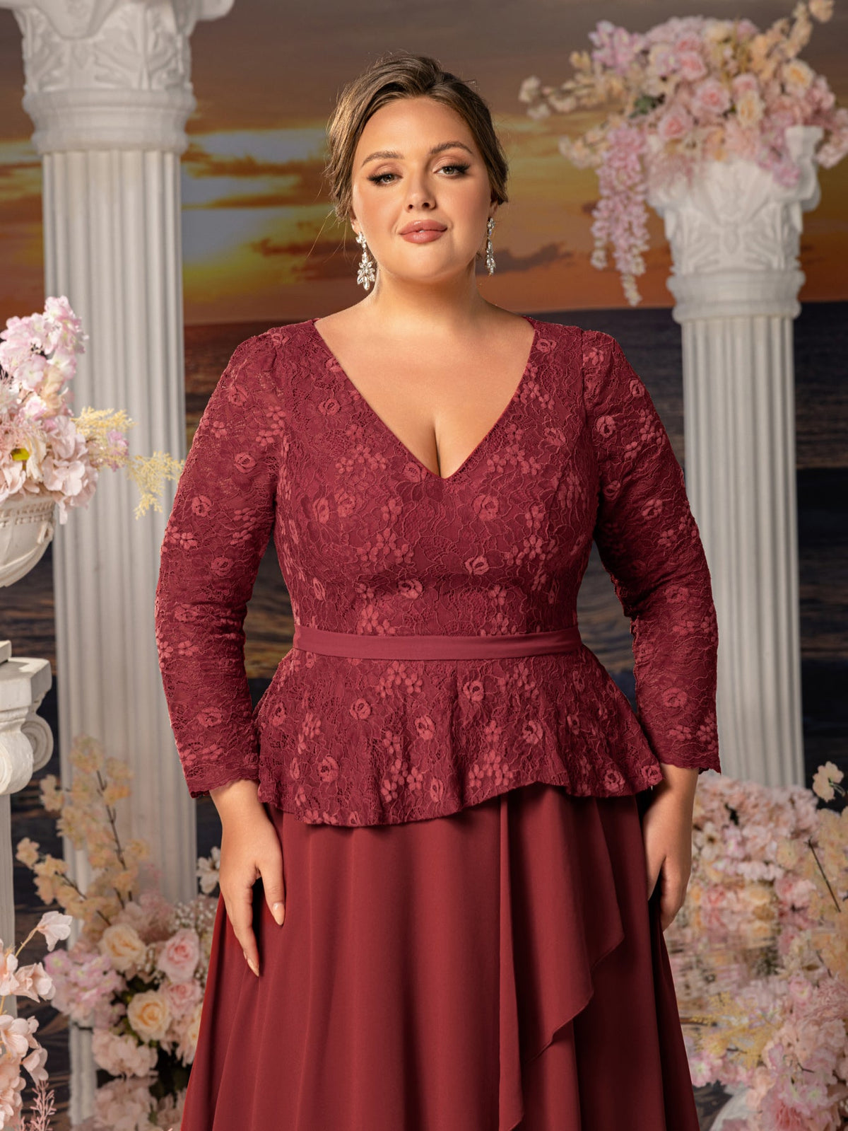 Additional product view of Chiffon Skirt Plus-Size Lace V-Neck A-Line Mother-of-the-Bride Dress