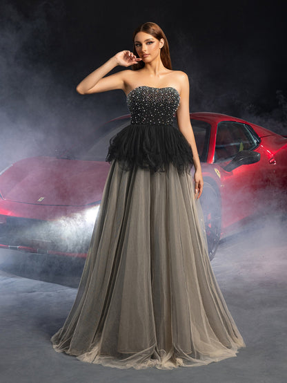 Additional product view of Tulle Strapless Sleeveless A-Line Rhinestone Wedding Dress