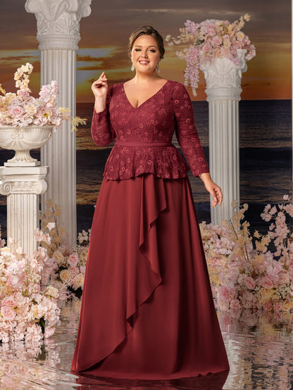 Additional product view of Chiffon Skirt Plus-Size Lace V-Neck A-Line Mother-of-the-Bride Dress