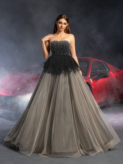 Additional product view of Tulle Strapless Sleeveless A-Line Rhinestone Wedding Dress
