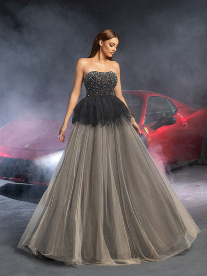 Additional product view of Tulle Strapless Sleeveless A-Line Rhinestone Wedding Dress