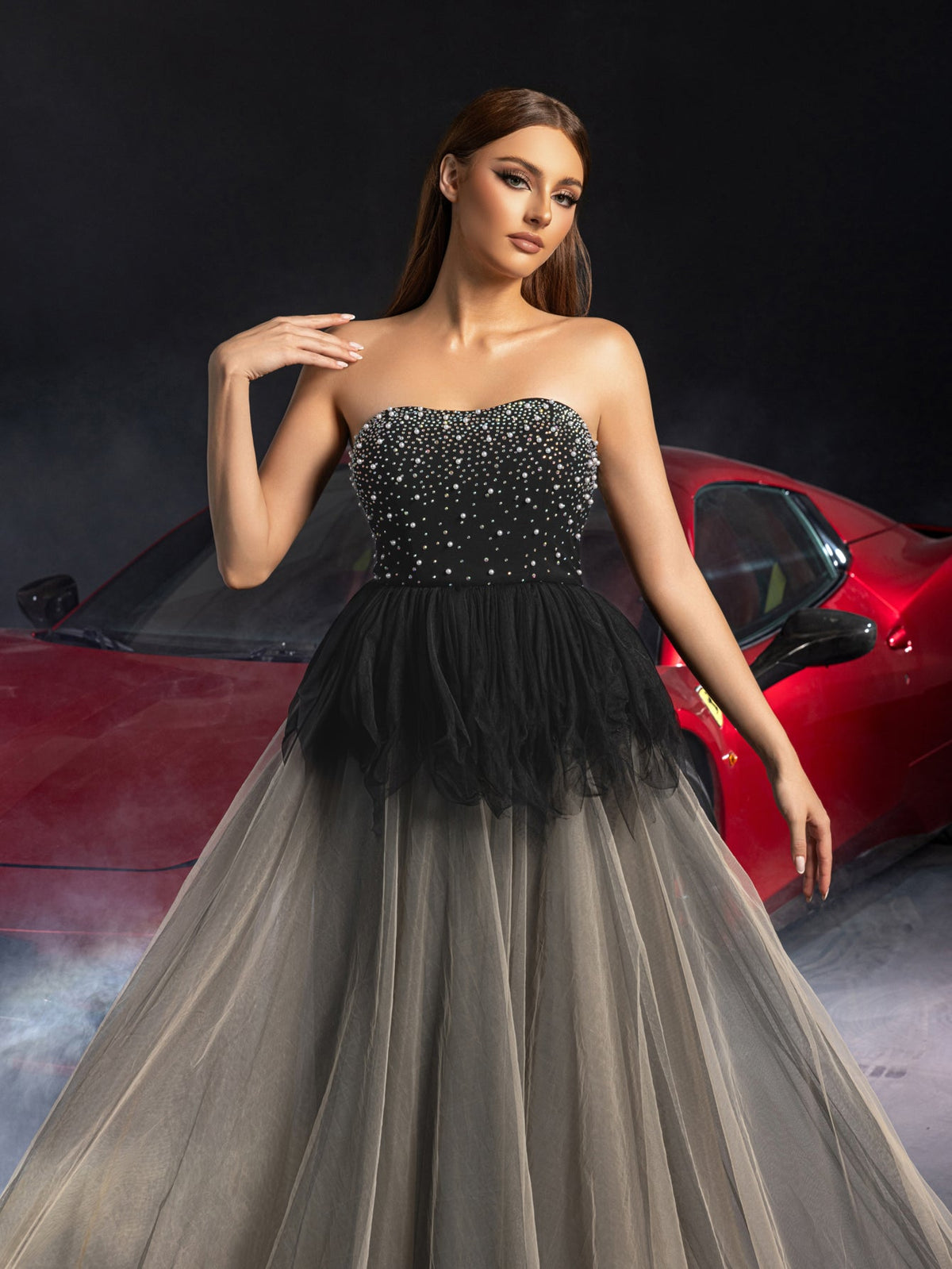 Additional product view of Tulle Strapless Sleeveless A-Line Rhinestone Wedding Dress