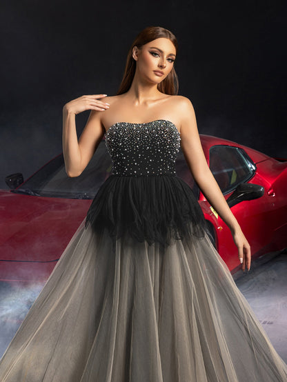 Additional product view of Tulle Strapless Sleeveless A-Line Rhinestone Wedding Dress