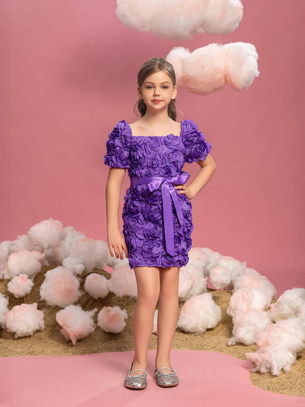 Tween Girls' Square Neck Appliqué Short-Sleeve Bodycon Formal Dress — authorized product image 4