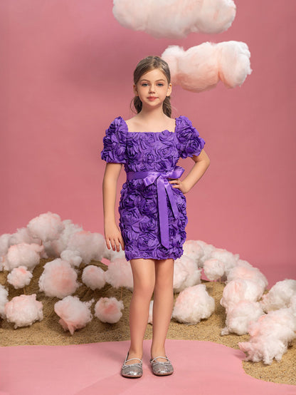 Tween Girls' Square Neck Appliqué Short-Sleeve Bodycon Formal Dress — authorized product image 4