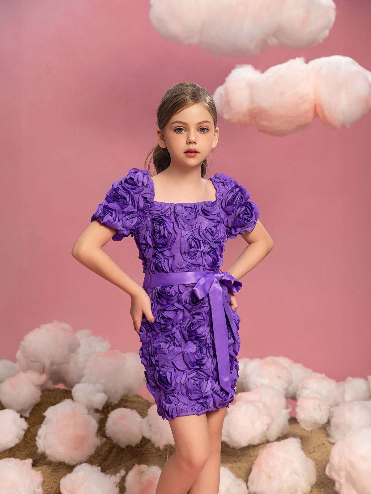 Tween Girls' Square Neck Appliqué Short-Sleeve Bodycon Formal Dress — authorized product image 5