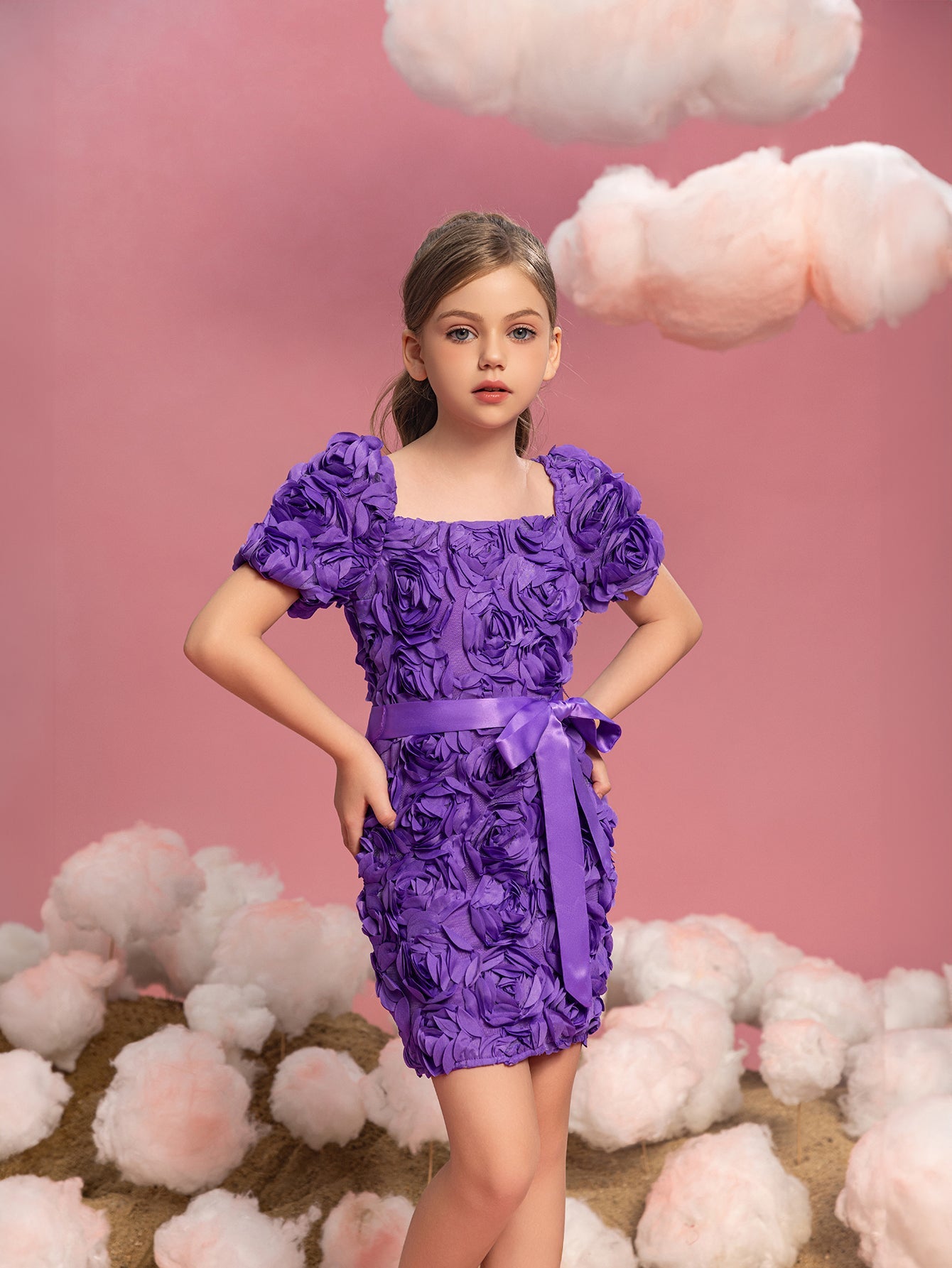 Tween Girls' Square Neck Appliqué Short-Sleeve Bodycon Formal Dress — authorized product image 5