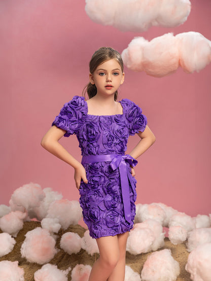 Tween Girls' Square Neck Appliqué Short-Sleeve Bodycon Formal Dress — authorized product image 5