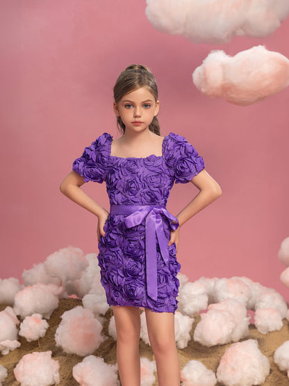 Tween Girls' Square Neck Appliqué Short-Sleeve Bodycon Formal Dress — authorized product image 6