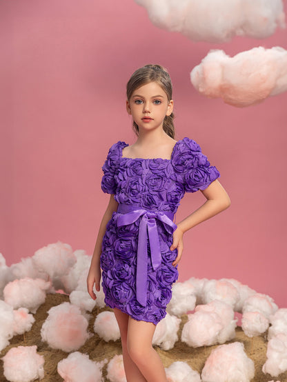 Tween Girls' Square Neck Appliqué Short-Sleeve Bodycon Formal Dress — authorized product image 1