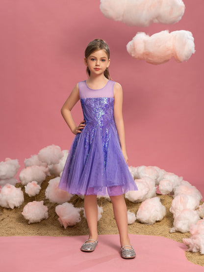 Tween Girls' Sleeveless Contrast Mesh Sequin Dress — authorized product image 3