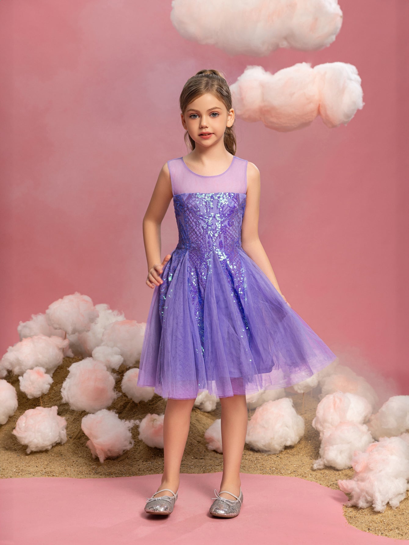Tween Girls' Sleeveless Contrast Mesh Sequin Dress — authorized product image 4