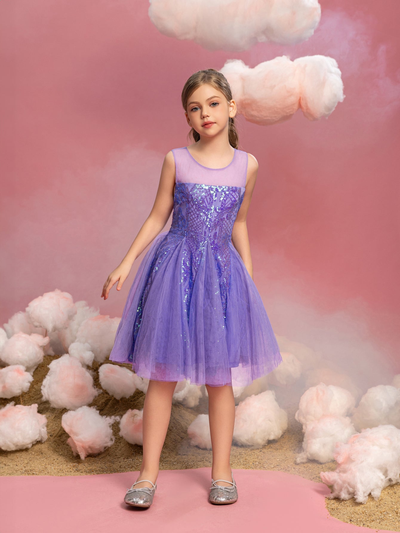 Tween Girls' Sleeveless Contrast Mesh Sequin Dress — authorized product image 5