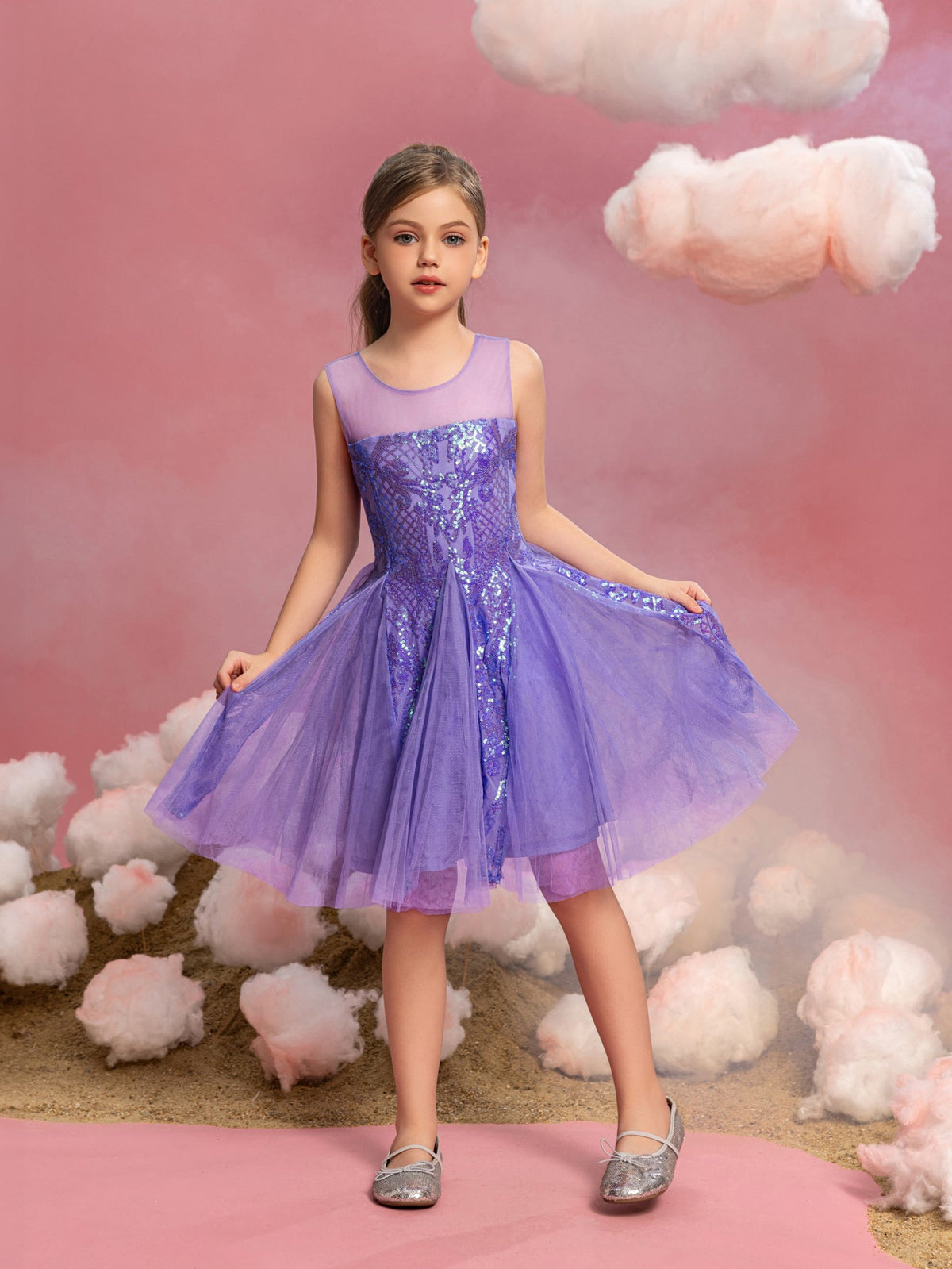 Tween Girls' Sleeveless Contrast Mesh Sequin Dress — authorized product image 1
