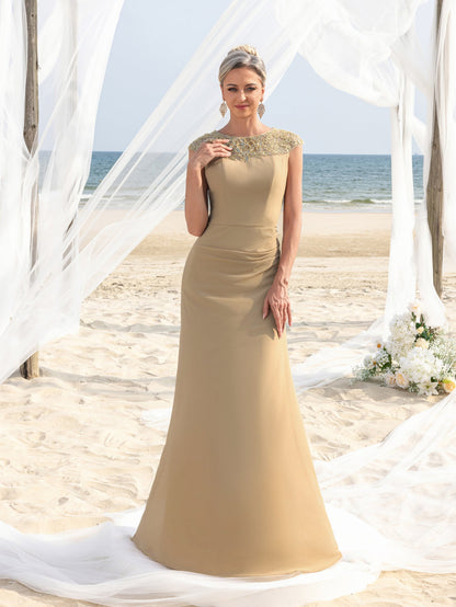 Additional view of Mother-of-the-Bride Round Neck Sequin Sleeveless A-Line Evening Gown