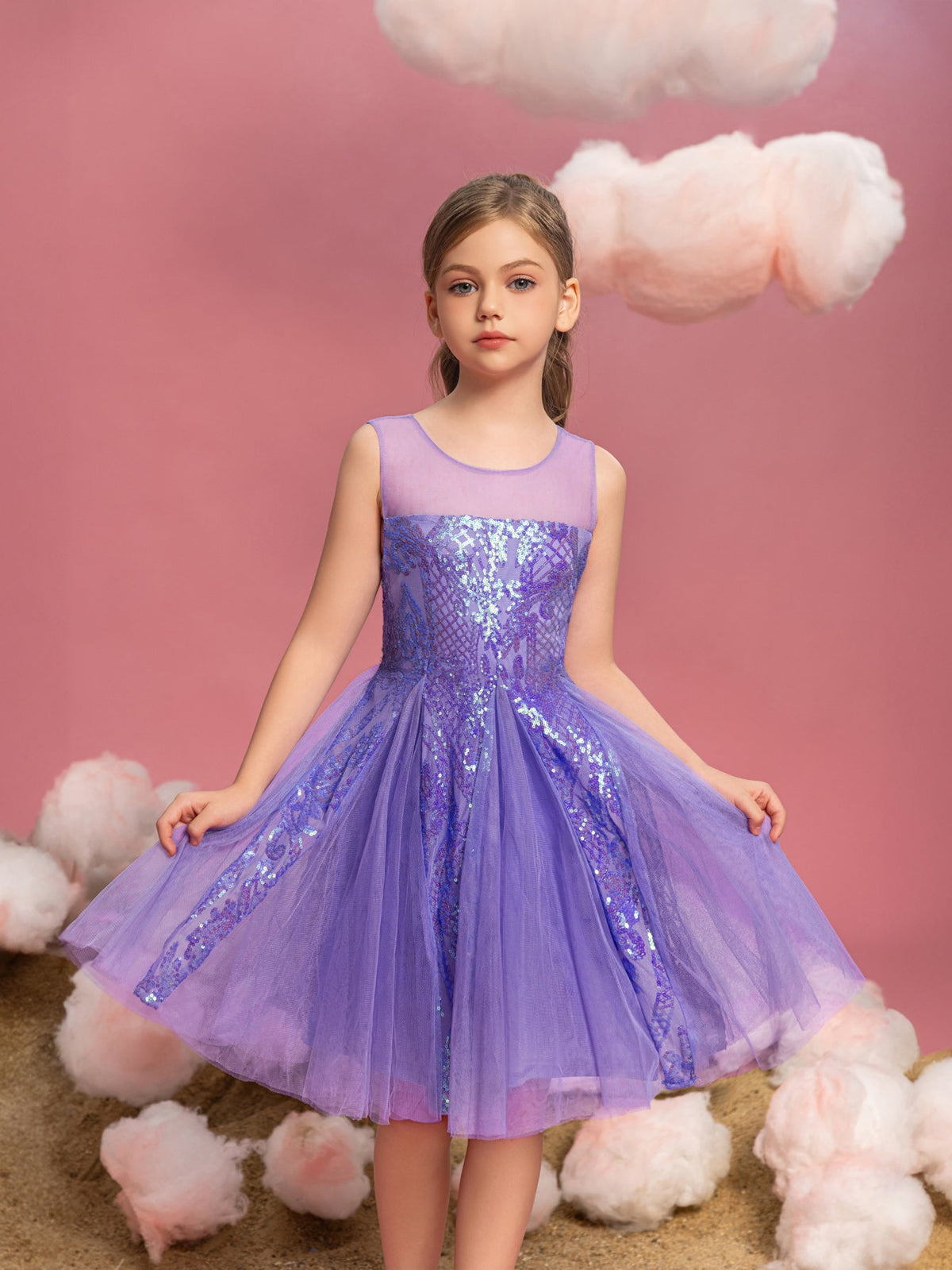 Tween Girls' Sleeveless Contrast Mesh Sequin Dress — authorized product image 7