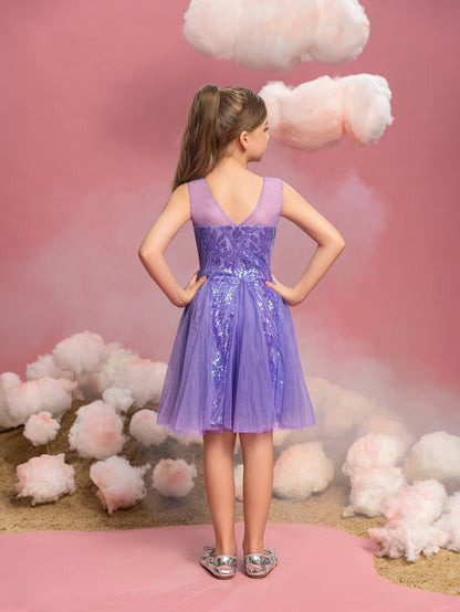Tween Girls' Sleeveless Contrast Mesh Sequin Dress — authorized product image 2