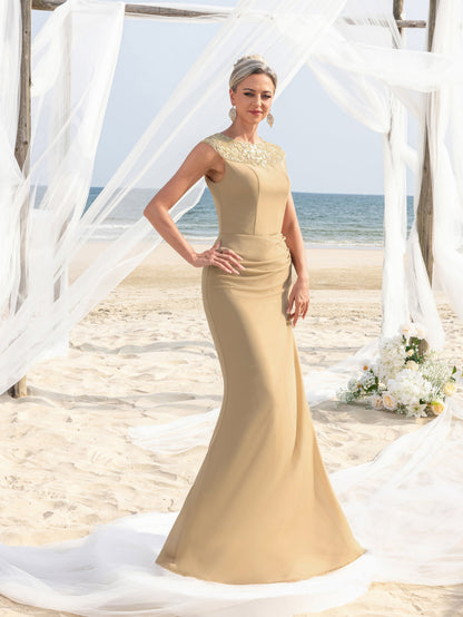 Additional view of Mother-of-the-Bride Round Neck Sequin Sleeveless A-Line Evening Gown