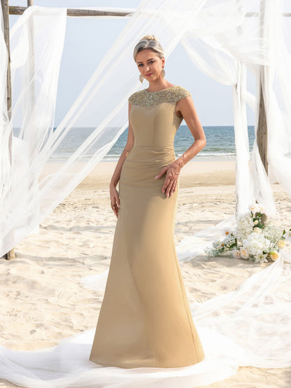 Additional view of Mother-of-the-Bride Round Neck Sequin Sleeveless A-Line Evening Gown