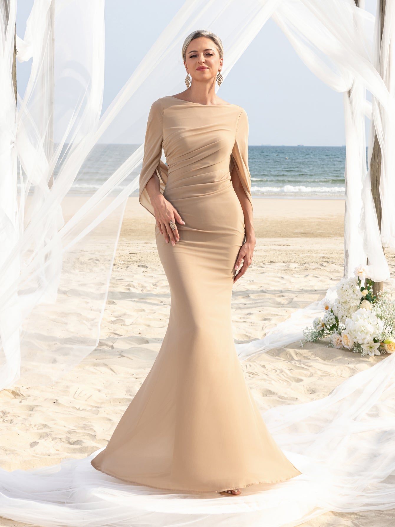Mermaid Hem Chiffon Maxi Mother-of-the-Bride Dress in Champagne