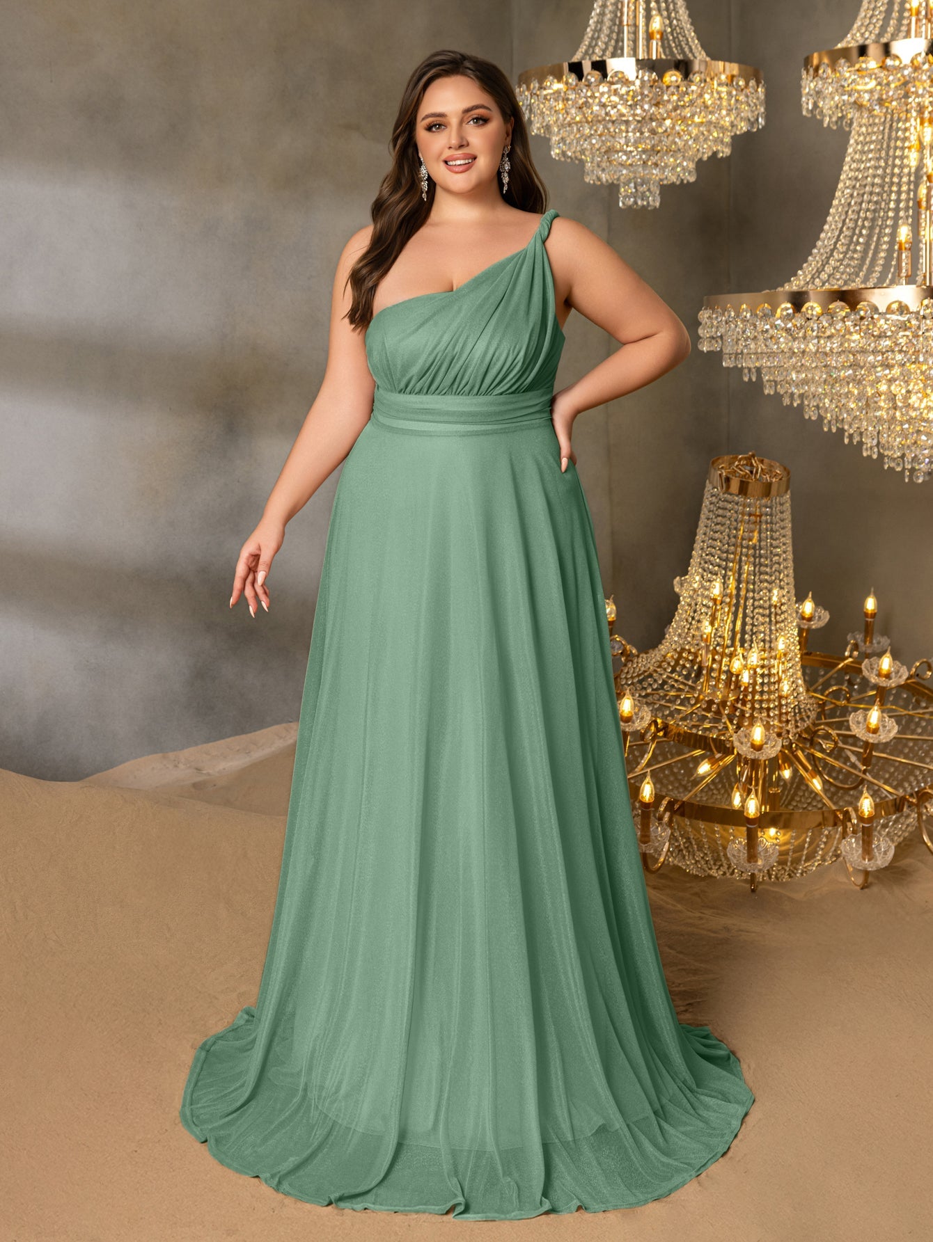 Additional product view of Backless Plus-Size One-Shoulder Chiffon A-Line Evening Gown