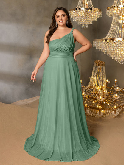 Additional product view of Backless Plus-Size One-Shoulder Chiffon A-Line Evening Gown