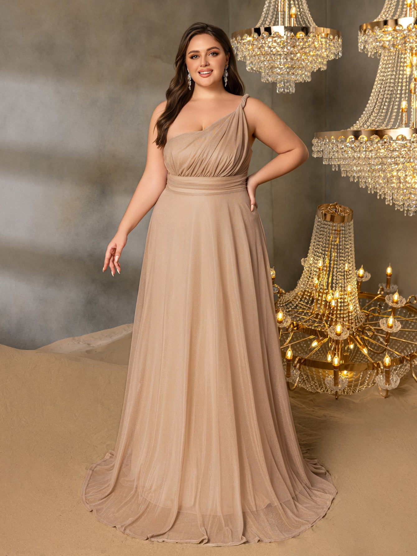 Additional product view of Backless Plus-Size One-Shoulder Chiffon A-Line Evening Gown