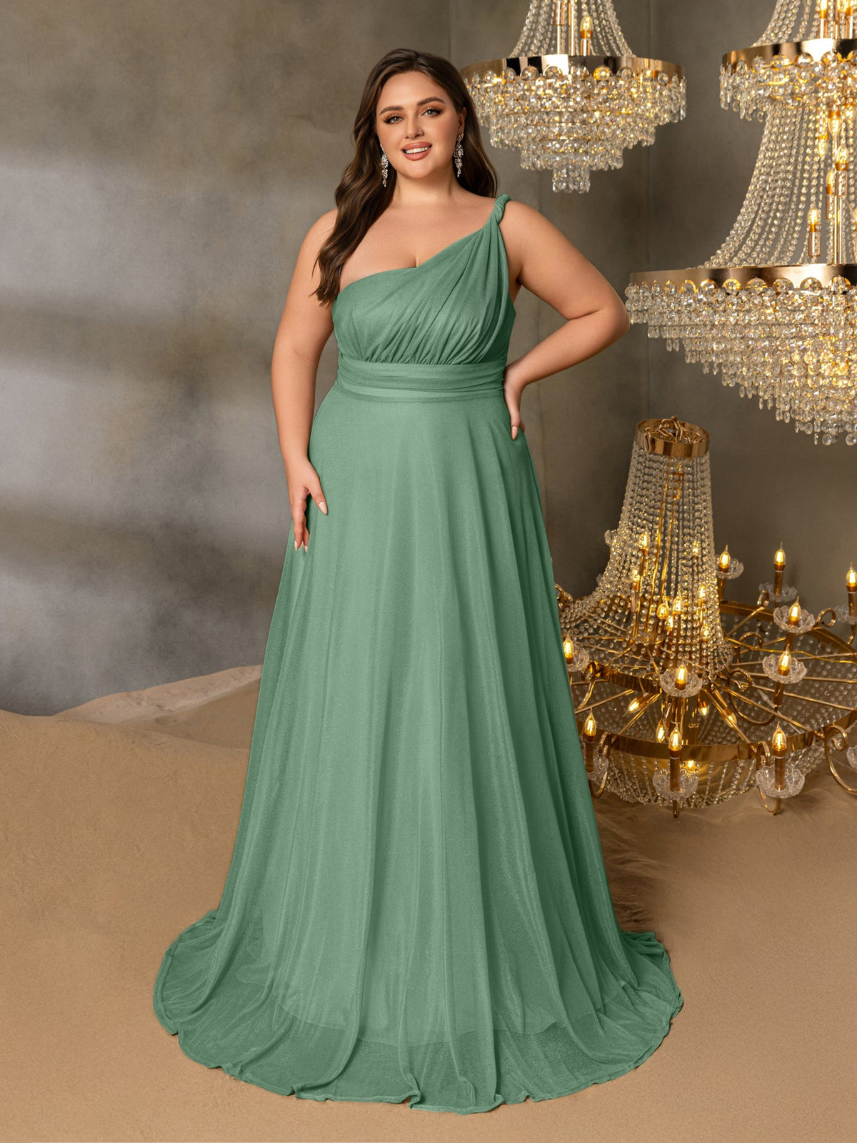 Additional product view of Backless Plus-Size One-Shoulder Chiffon A-Line Evening Gown