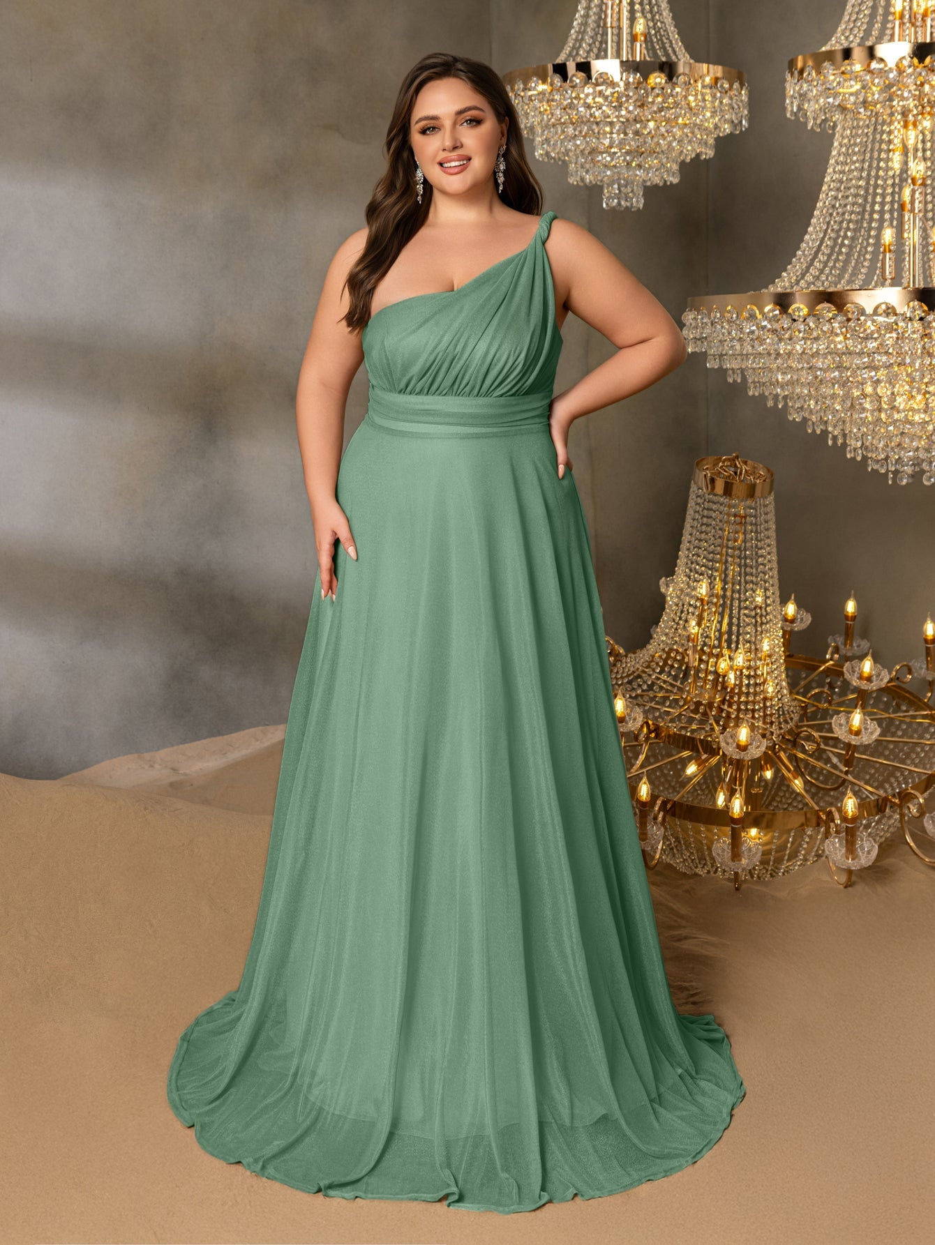 Additional product view of Backless Plus-Size One-Shoulder Chiffon A-Line Evening Gown