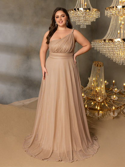 Additional product view of Backless Plus-Size One-Shoulder Chiffon A-Line Evening Gown
