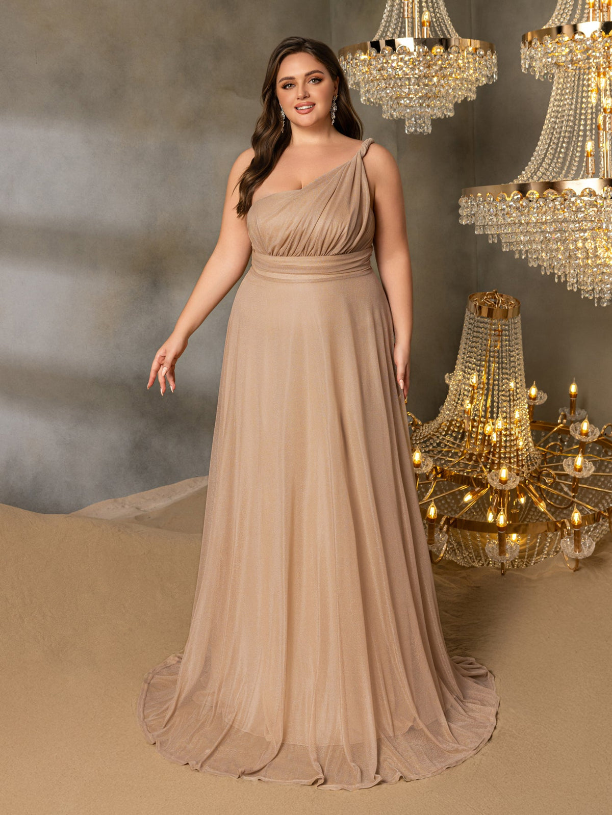 Additional product view of Backless Plus-Size One-Shoulder Chiffon A-Line Evening Gown