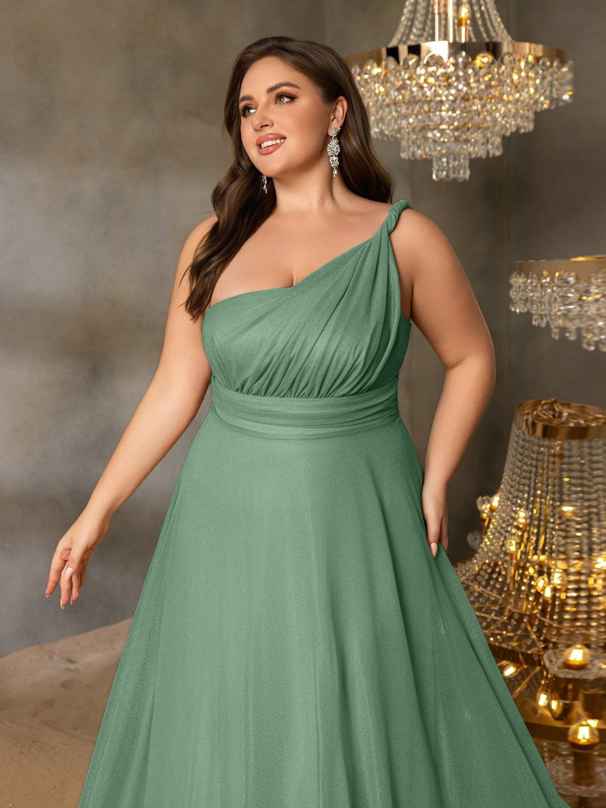Additional product view of Backless Plus-Size One-Shoulder Chiffon A-Line Evening Gown