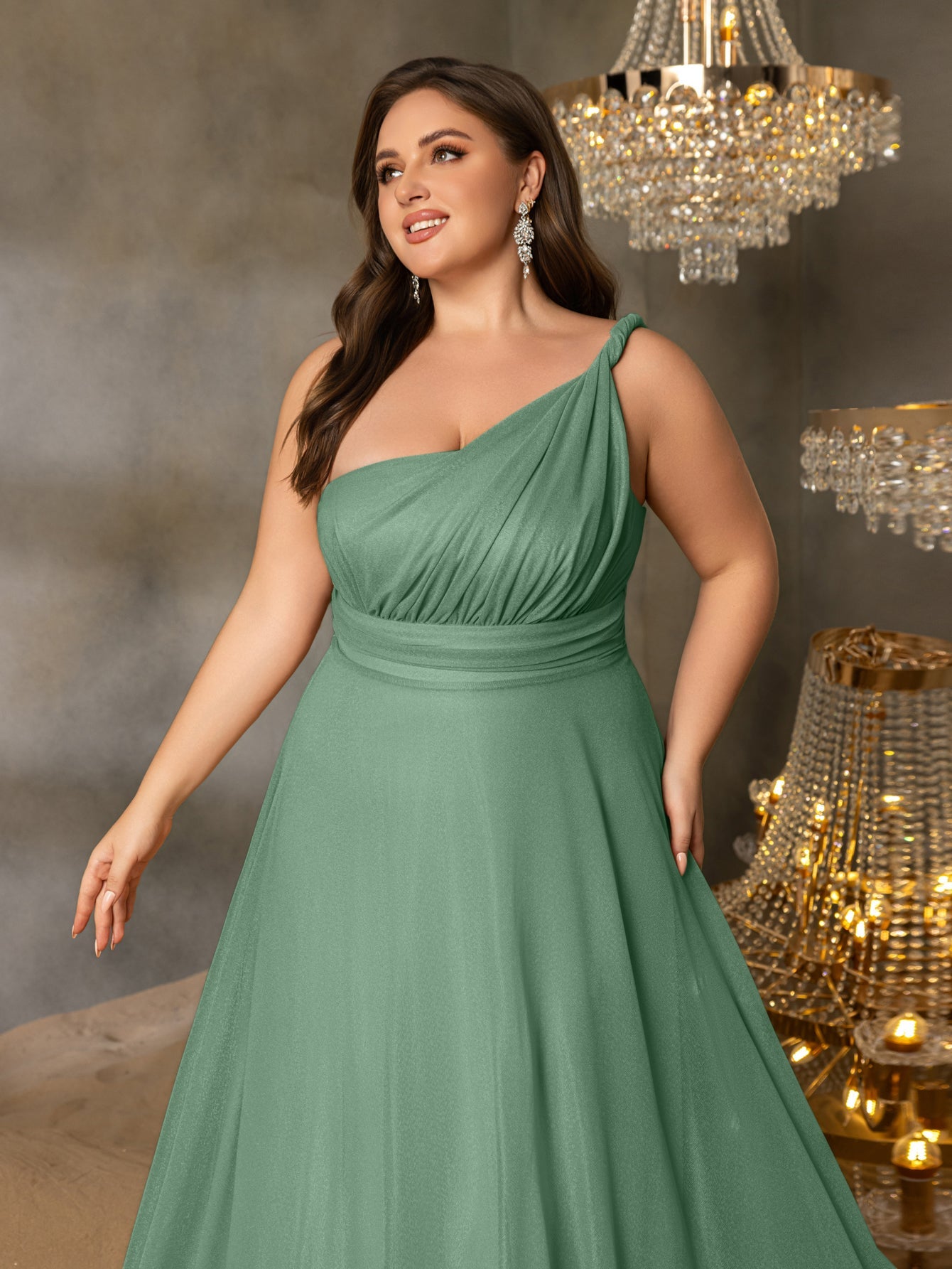 Additional product view of Backless Plus-Size One-Shoulder Chiffon A-Line Evening Gown